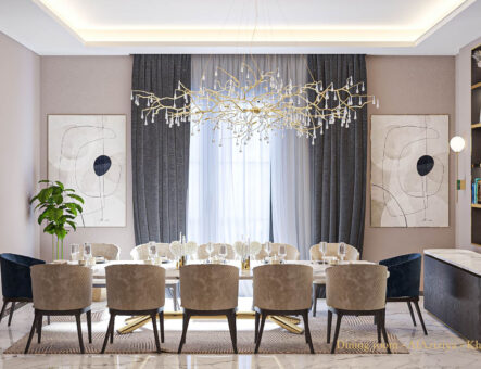 Modern designs for dining rooms. Design, implementation, and Supervision by Bazaar for Interior Design and Decoration, Saudi Arabia's top interior design and decoration company
